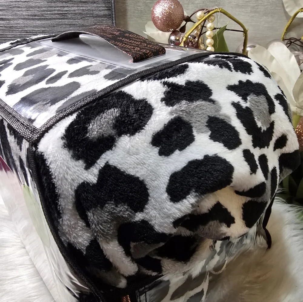 Juicy Couture 4pc Twin Plush Sheet Set Black Grey Leopard Print Super Soft&Cozy